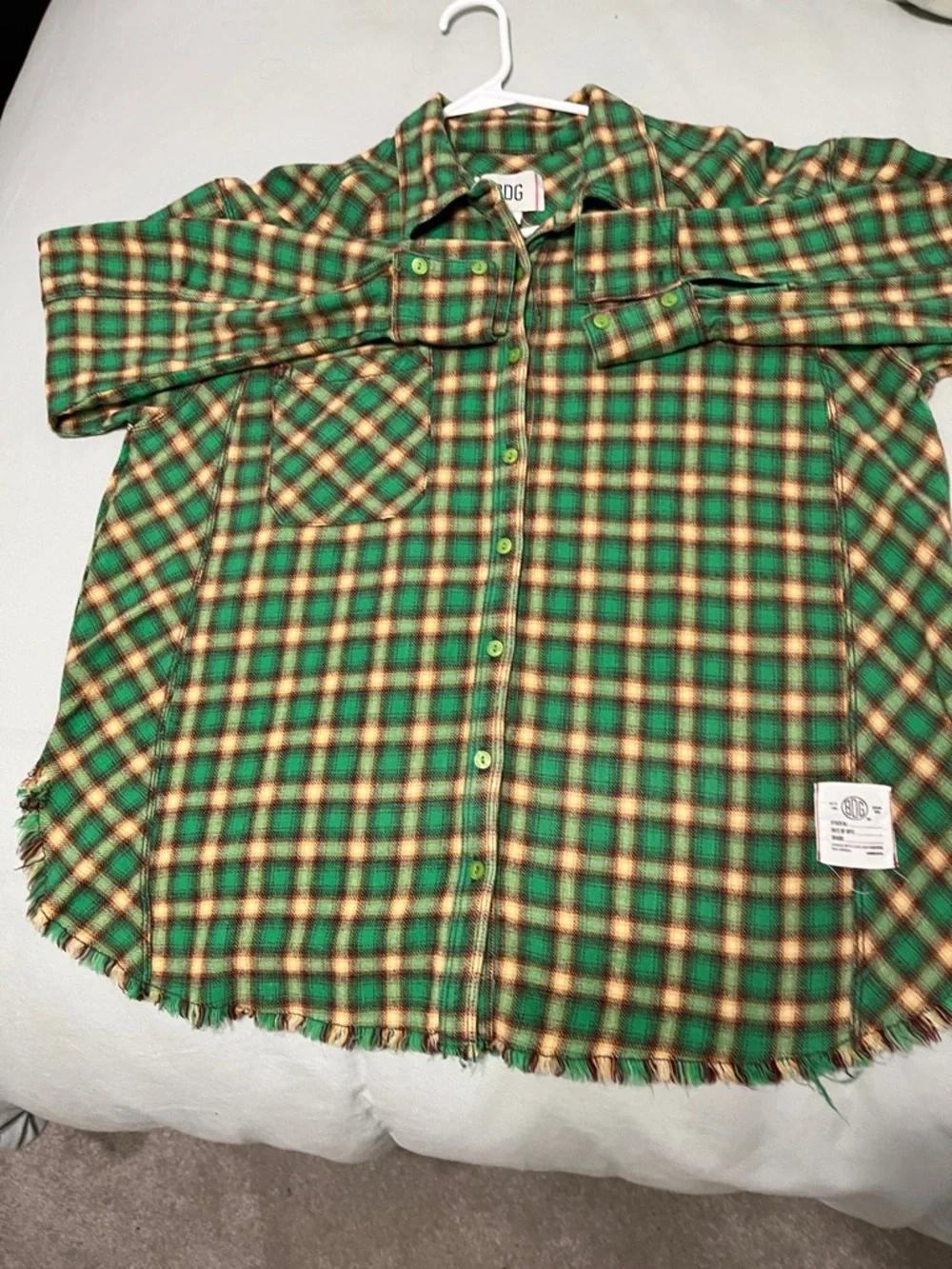 BDG Green Plaid Flannel Shirt with Tan Accents - Picture 5 of 6